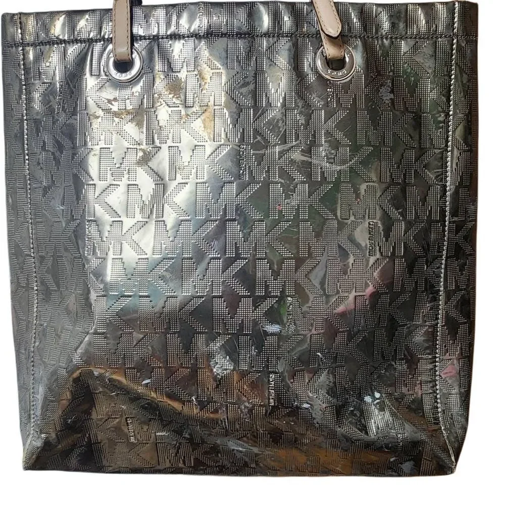 Michael Kors Gray MK Metallic Tote Bag - Picture 2 of 12